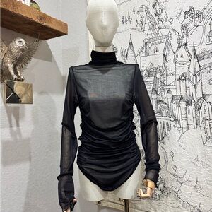 Mesh Black Sheer Turtleneck Top